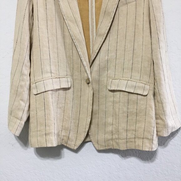 Forte Forte NWT Womens 2 Sand Yellow Pinstripe Linen Cotton Blend Blazer Jacket - Picture 6 of 16